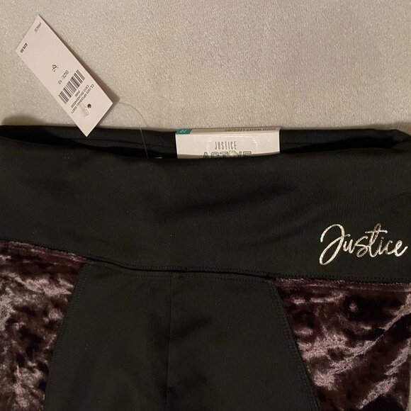 Justice, Size 10, Black Leggings with velvet trim, NEW! - Picture 2 of 10